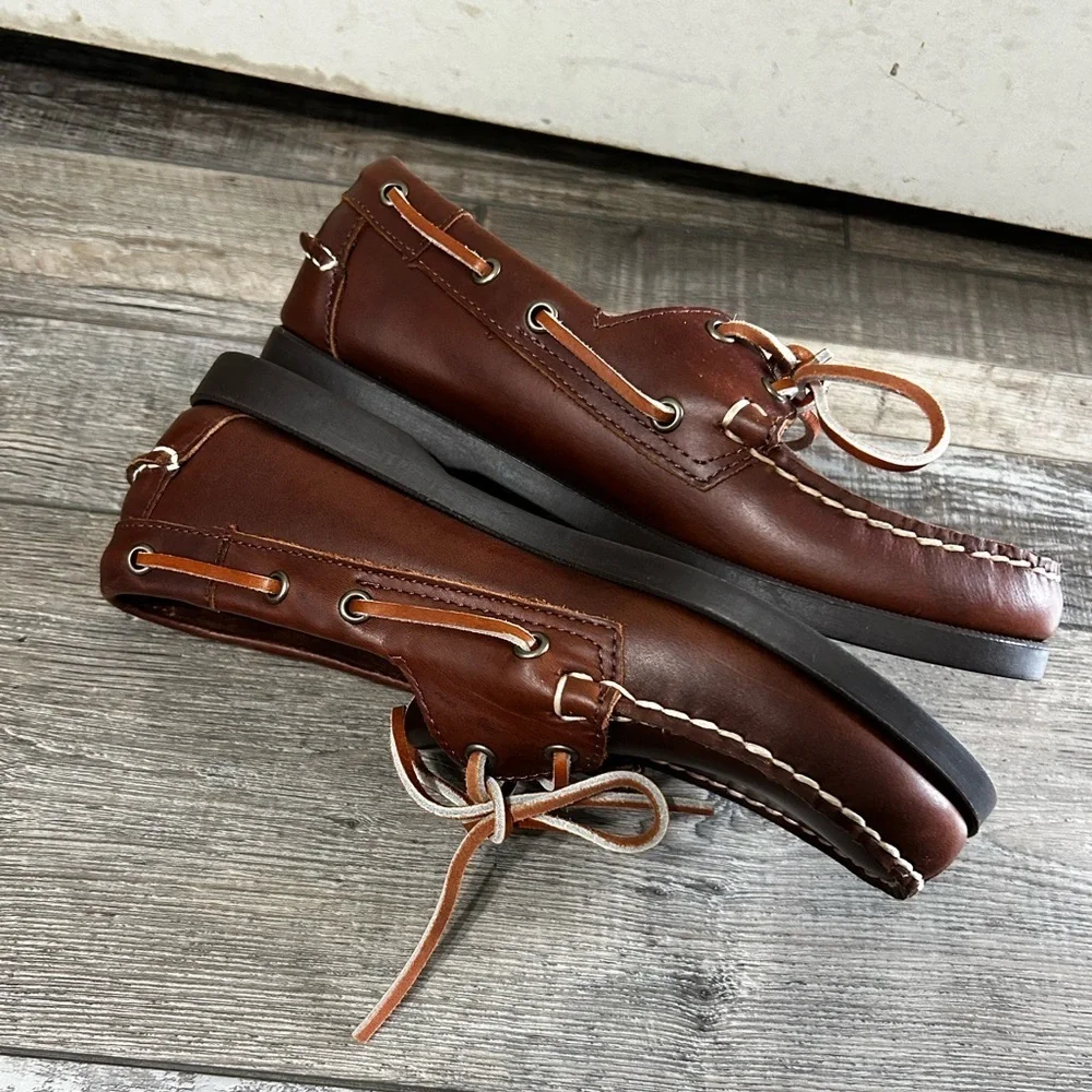 Sebago Docksiders Tie Brown Leather Boat Shoes NWOT
